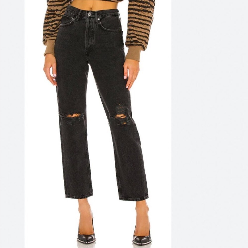 AGolde 90’s high waisted black distressed denim